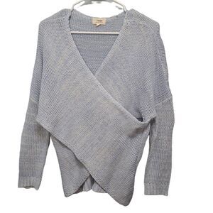 Aeon Los Angeles Woman Blue Cross Wrap Front Knit Sweater Size Small